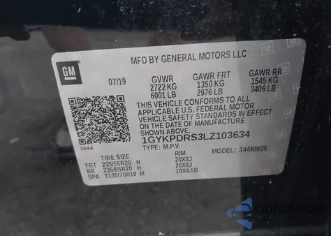 2020 Cadillac Xt6 Awd Premium Luxury z USA, uszkodzony, nr VIN 1GYKPDRS3LZ103634